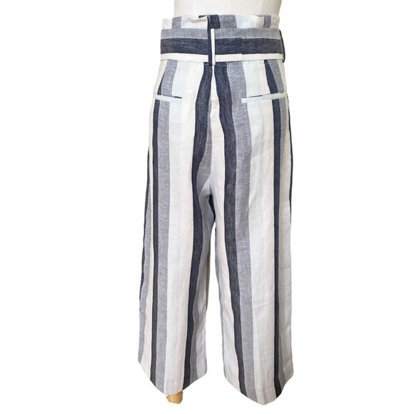 J. Crew Point Sur Paperbag Stripe Linen Pants In Blue and Ivory  Size 10 NWT - Picture 10 of 13